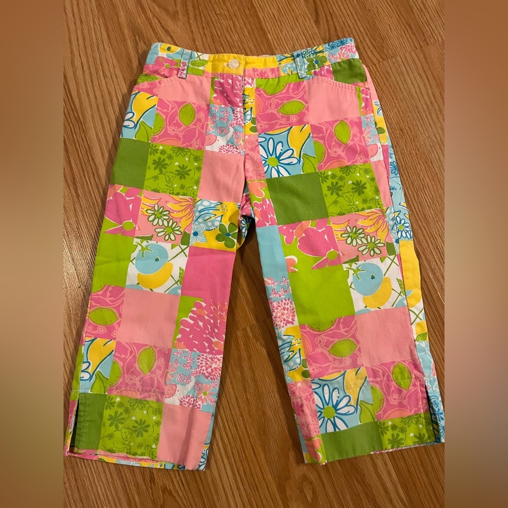 Lilly Pulitzer Pink and‎ Green Patchwork Kids Capri Pants